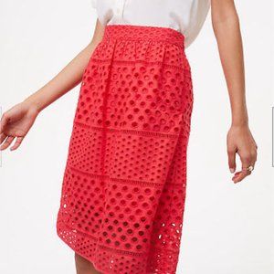 Ann Taylor LOFT Cotton Striped Eyelet Skirt Size 0 Petite NWT Red